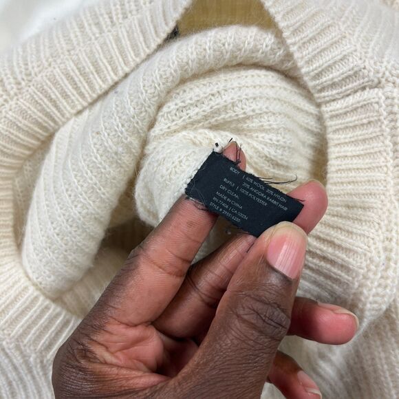 Club Monaco Cream Knit Pullover Sweater Small Sheer Ruffle Hem Rabbit Hair Blend - Picture 8 of 10